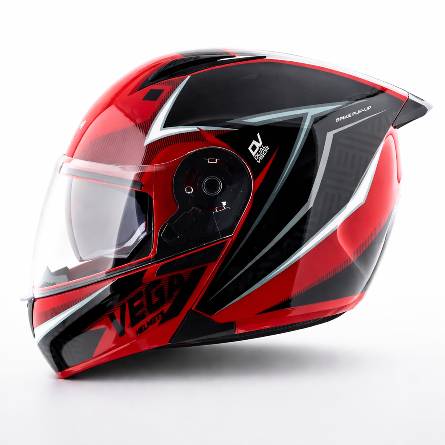 Motorcycle Dual Visor Flip-Up Modular Full Face Helmet JR-815, DOT Approved for Adults (L, Matte Red Evolve)