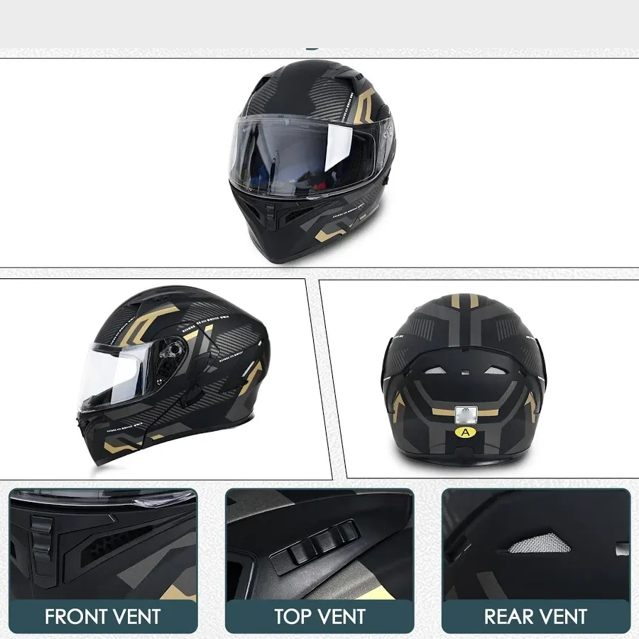 Bluetooth Modular Motorcycle Helmet with Dual Visor, DOT Approved Full Face Flip-Up Helmet for Men & Women