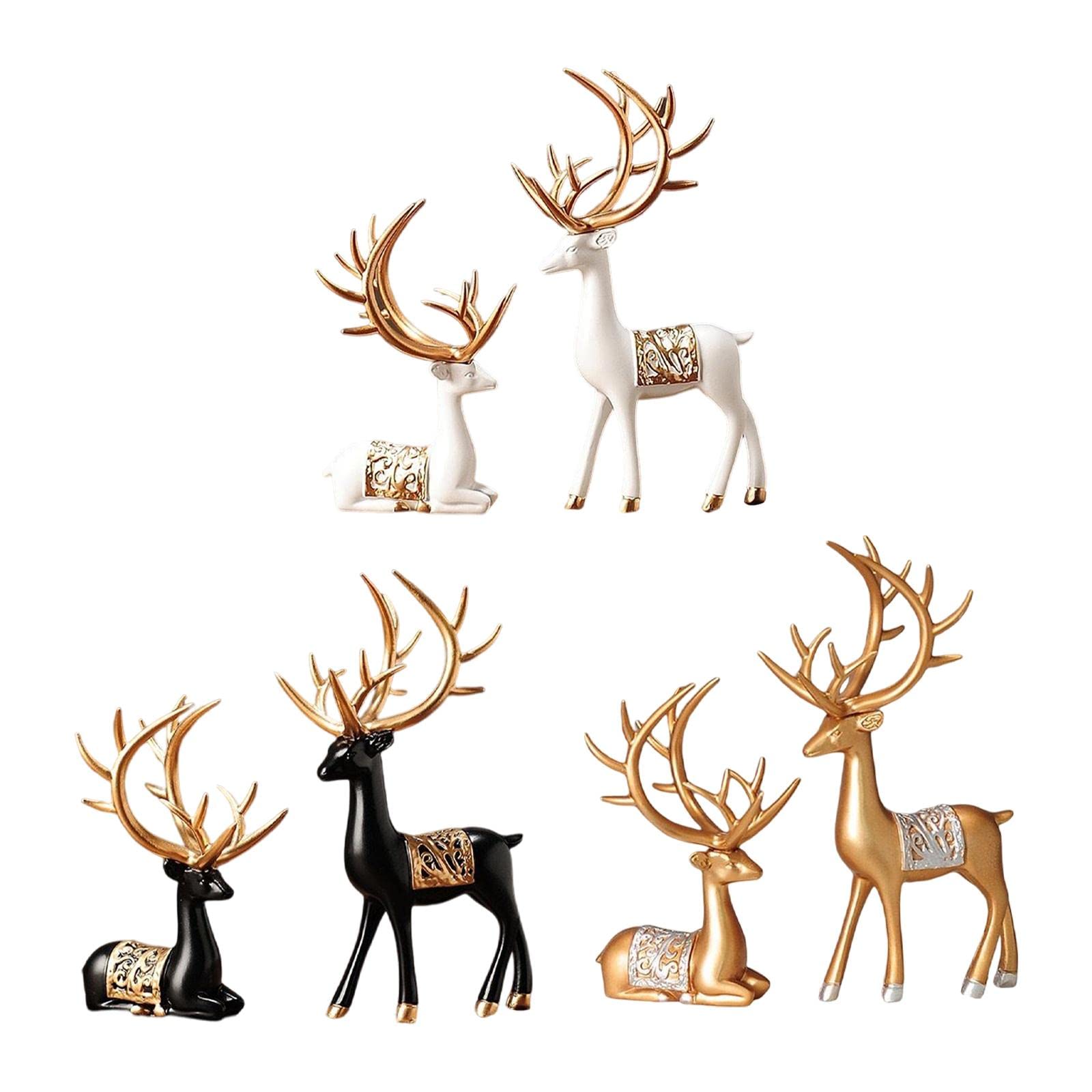 Pair of Luxury Deer Showpiece for Living Room – Handcrafted Antler Figurines | Vastu Gift, Modern Decorative Sculpture, Table Centerpiece | Home & Office Decor (White & Gold)