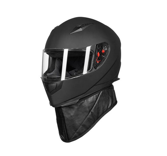 Full Face Motorcycle Street Bike Helmet with Removable Winter Neck Scarf & 2 Visors, DOT Certified (L, Matte Black)