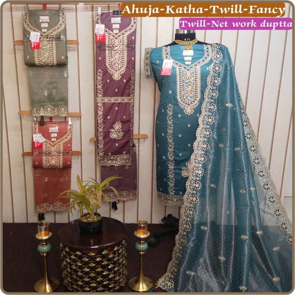 Ahuja-Katha-Twill-Fancy Twill-Net work duptta