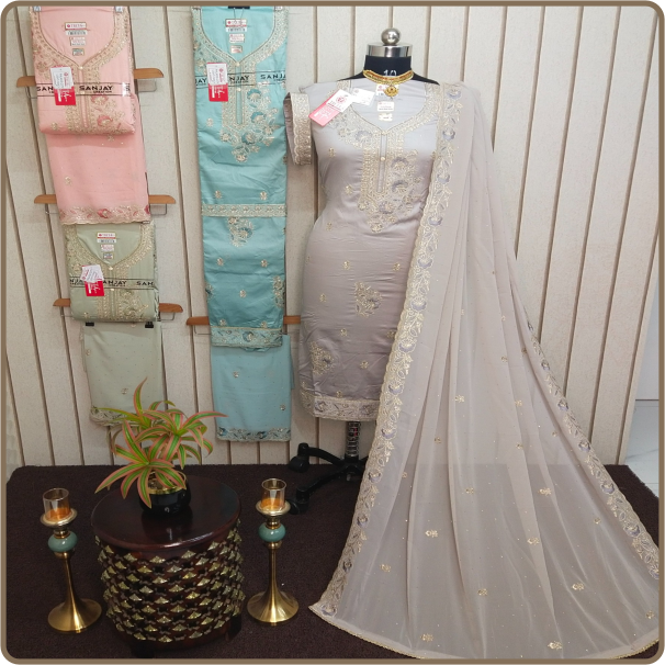Palace City-Light Fancy Nazmeen Work-Duptta Belly Sleeves
