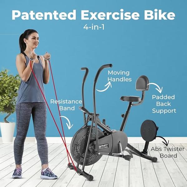 Patented Design Exercise Cycle for Home, Men & Women Fitness | Gym Cycle with Attached Resistance Band | Max User Weight: 120 Kg | For Free Installation, Contact Bionfit Customer Care