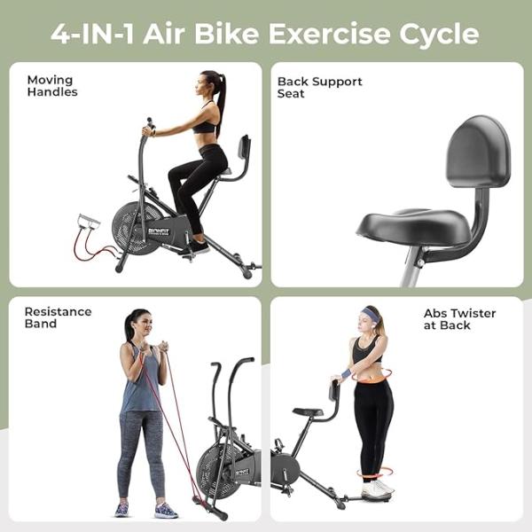 Patented Design Exercise Cycle for Home, Men & Women Fitness | Gym Cycle with Attached Resistance Band | Max User Weight: 120 Kg | For Free Installation, Contact Bionfit Customer Care