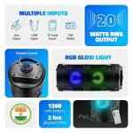 Wireless Bluetooth Portable Party Speaker with RGB Glow Lights, Wired Mic, Remote Control, FM Radio & Aux in/USB/TF Card Reader Input (20W RMS Output)