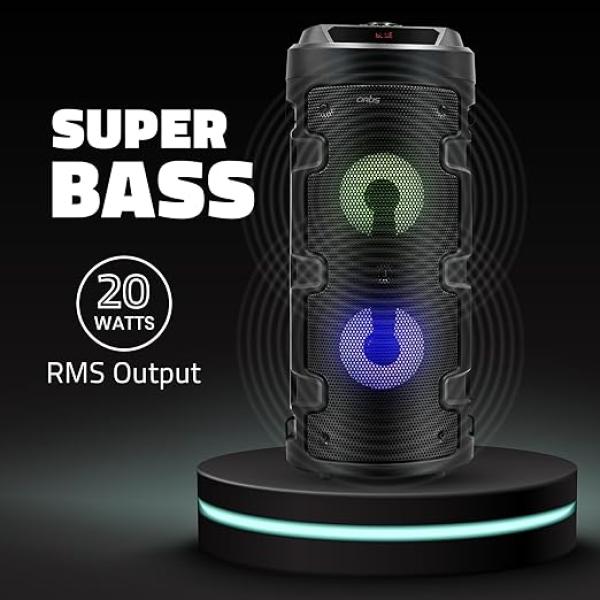 Wireless Bluetooth Portable Party Speaker with RGB Glow Lights, Wired Mic, Remote Control, FM Radio & Aux in/USB/TF Card Reader Input (20W RMS Output)