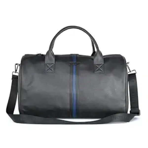 Cole Unisex Travel 30L Duffle Bag | Durable PU Vegan Leather | Detachable Adjustable Strap & Sturdy Stitching | Spacious & Stylish Travel, Gym, Weekend Bag for Men & Women | Black