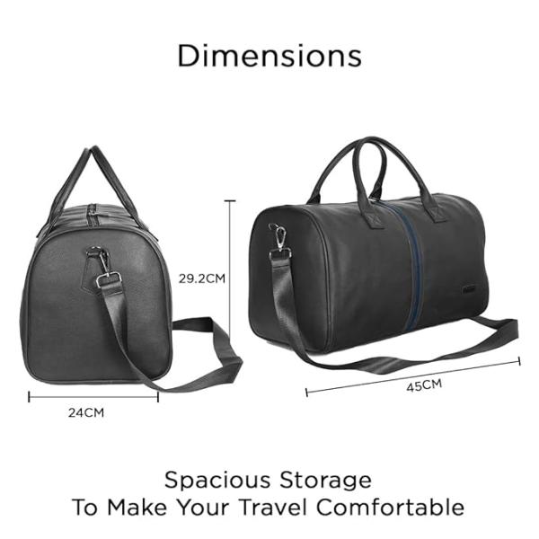 Cole Unisex Travel 30L Duffle Bag | Durable PU Vegan Leather | Detachable Adjustable Strap & Sturdy Stitching | Spacious & Stylish Travel, Gym, Weekend Bag for Men & Women | Black