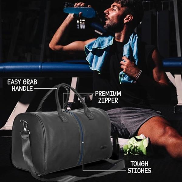 Cole Unisex Travel 30L Duffle Bag | Durable PU Vegan Leather | Detachable Adjustable Strap & Sturdy Stitching | Spacious & Stylish Travel, Gym, Weekend Bag for Men & Women | Black
