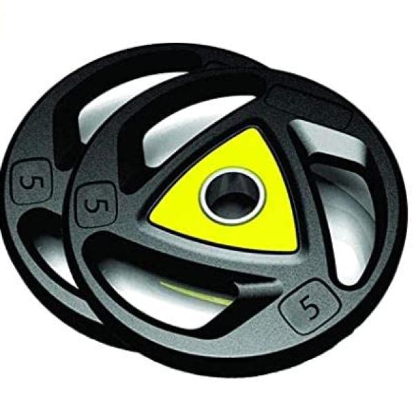 Olympic Barbell Rubber Weight Plates Pair with 50mm 3 Holes Hand Grip for Home/Gym (Colour may vary) (5 KG x 2)