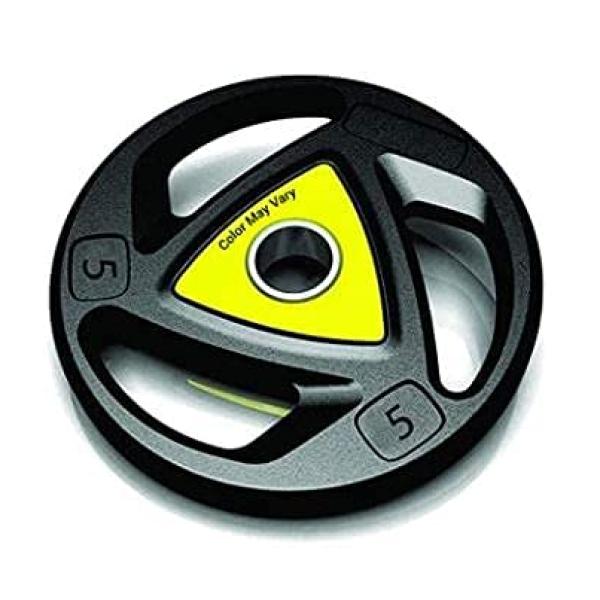 Olympic Barbell Rubber Weight Plates Pair with 50mm 3 Holes Hand Grip for Home/Gym (Colour may vary) (5 KG x 2)