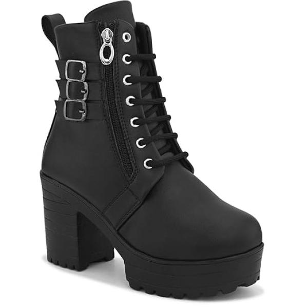Trendy Ankle Boots with Lace-Up, Zipper