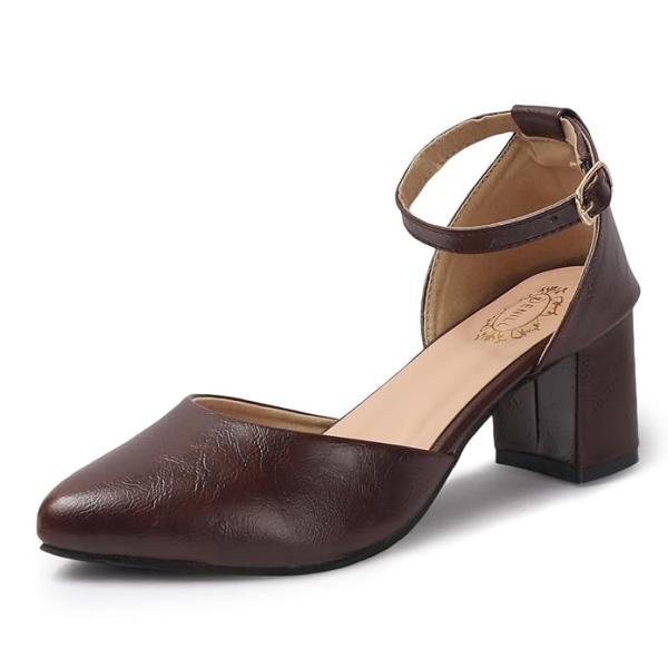 Women’s Pointed Toe Block Heel Fashion Sandals with Buckled Ankle Strap With Non Slip Sole