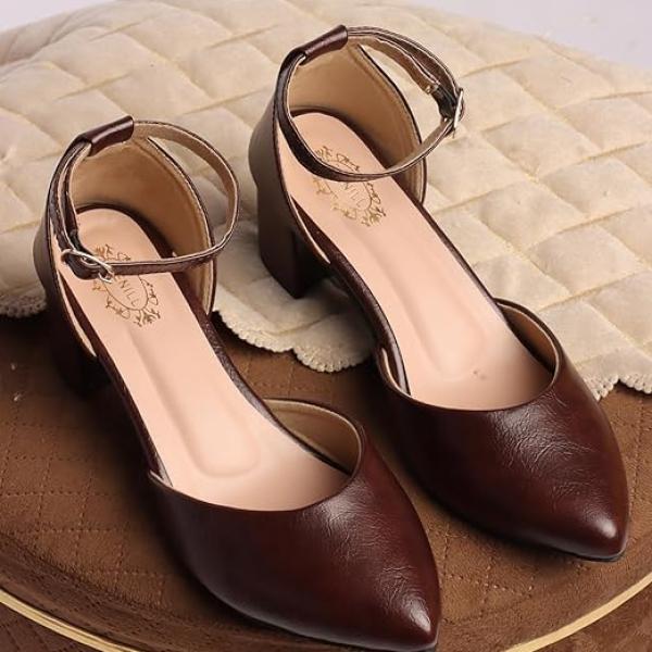 Women’s Pointed Toe Block Heel Fashion Sandals with Buckled Ankle Strap With Non Slip Sole