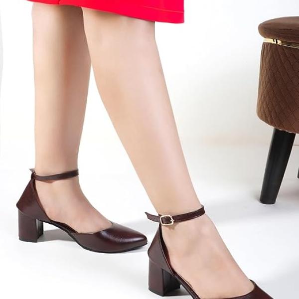 Women’s Pointed Toe Block Heel Fashion Sandals with Buckled Ankle Strap With Non Slip Sole