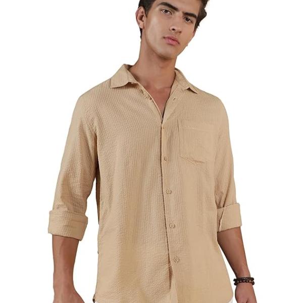 Men's Full Sleeve Casual Shirt - Regular Fit | Shirts for Men | Solid Color | Textured Shirt