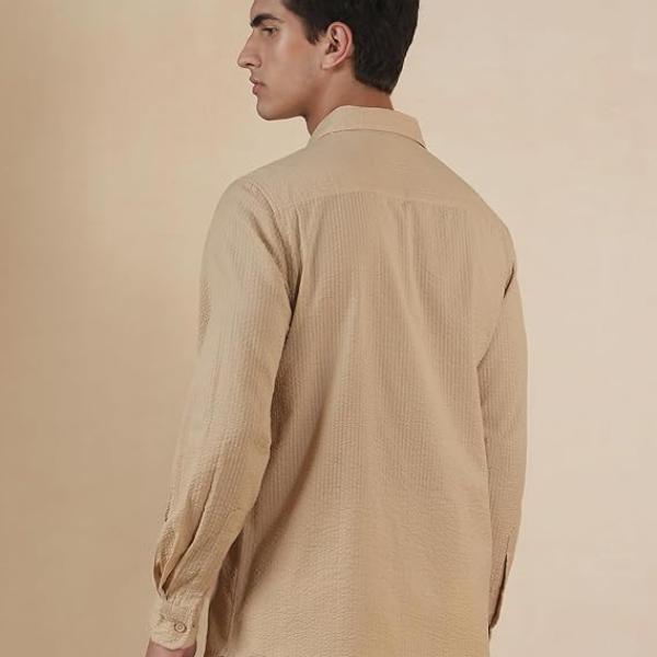 Men's Full Sleeve Casual Shirt - Regular Fit | Shirts for Men | Solid Color | Textured Shirt