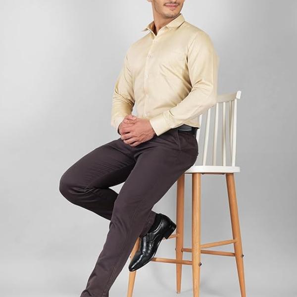 Men's Slim Fit Formal Shirt | Full Sleeves, Spread Collar with Hanging Piping