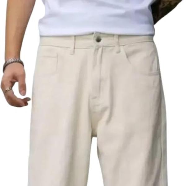 Casual Wide Leg Pants, Cream Cotton, Relaxed Fit, Straight Cut, Comfortable