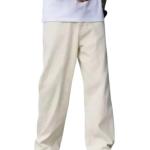 Casual Wide Leg Pants, Cream Cotton, Relaxed Fit, Straight Cut, Comfortable