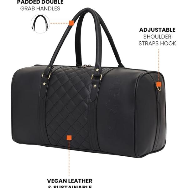 Leather Sustainable & Durable Holiday Travel Duffle Bag 30L Storage Weekender Cabin Bag Gym Bag for Men and Women (Black)