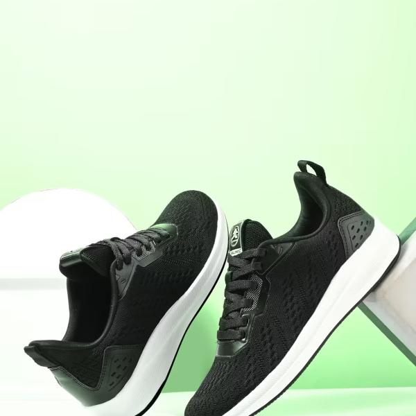 Black flyknit laceup sports shoes