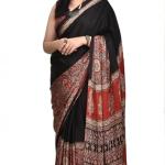Womens Ajrakh Printed Modal Silk Natural Gajji Silk-soft Saree blouse unstitched