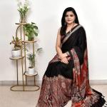 Womens Ajrakh Printed Modal Silk Natural Gajji Silk-soft Saree blouse unstitched