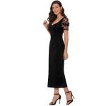 Women's Midi Length Sheer Polka Dot Puff Sleeves Square Neck Slim Fit