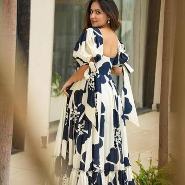 Western Dress for Women | Stylish Maxi Wear | Long One Piece | Floral Printed Frock for Womens Gown