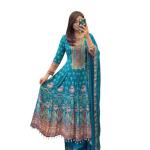 Women's Beautiful Heavy Pure Chinon Ready mate Anarkali Kurti and Palazzo with Dupatta Set. for Women Wedding Occasion