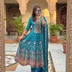 Women's Beautiful Heavy Pure Chinon Ready mate Anarkali Kurti and Palazzo with Dupatta Set. for Women Wedding Occasion