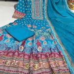 Women's Beautiful Heavy Pure Chinon Ready mate Anarkali Kurti and Palazzo with Dupatta Set. for Women Wedding Occasion