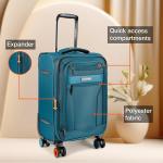 Berlin Expander Soft-Sided Polyester Cabin Luggage 20 inch | 55cm | 8 Wheels Small Trolley Bag for Travel