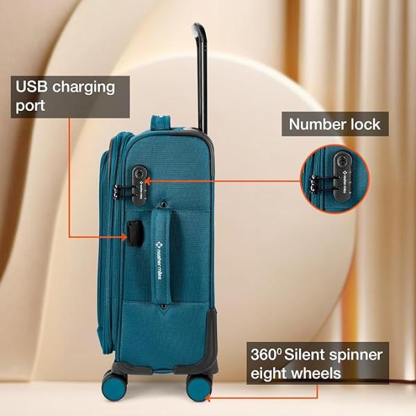 Berlin Expander Soft-Sided Polyester Cabin Luggage 20 inch | 55cm | 8 Wheels Small Trolley Bag for Travel