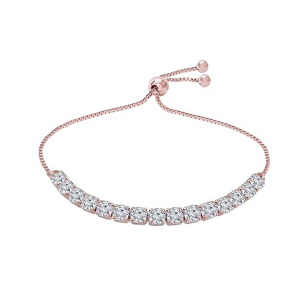 Stylish Rose Gold Plated Cubic Zirconia American Diamond Adjustable Bracelet For Women