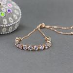 Stylish Rose Gold Plated Cubic Zirconia American Diamond Adjustable Bracelet For Women