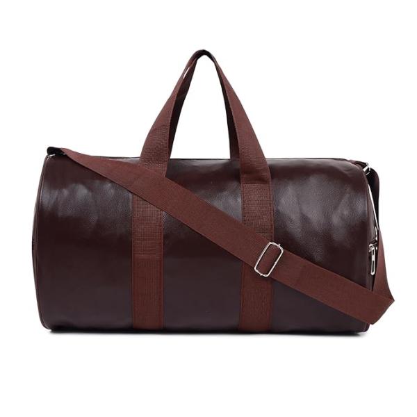 Leather Gym Duffel Bag | Shoulder Gym Bag | Sports and Travel Bag | Fitness Bag | Gym, Basketball, Football, Multipurpose with Side Compartments for Men, Women, Boys & Girls 23 cm (Brown)
