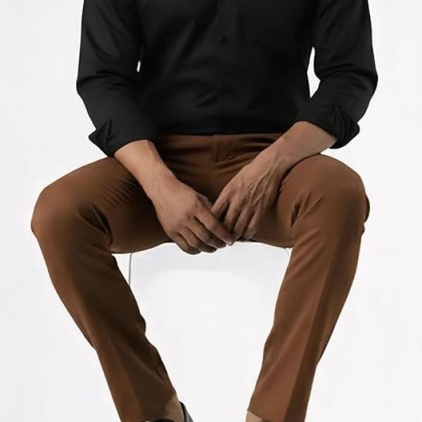 Men's Cotton Mid Waist Bootcut Bell Bottom Solid Formal Trouser