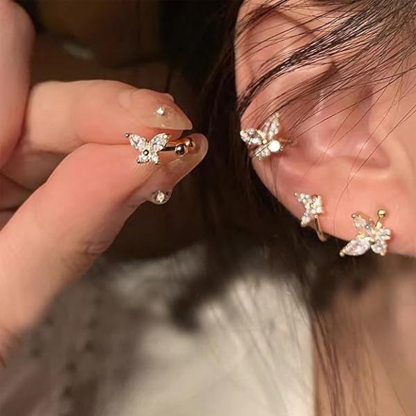 2pairs Butterfly Ear Cuff for Women Ear Cuffs Non Piercing Rhinsetone