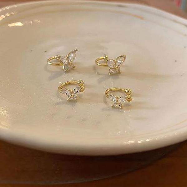 2pairs Butterfly Ear Cuff for Women Ear Cuffs Non Piercing Rhinsetone