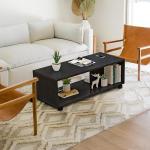 Engineered Wood Center Table with Wheels Open Rack Storage Organizing Desk Table