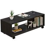 Engineered Wood Center Table with Wheels Open Rack Storage Organizing Desk Table