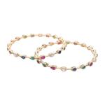 Gold Plated AD American Diamond Red Green Blue White Sleek Glass Fashion Chudi Bangles Set for Women/Girls