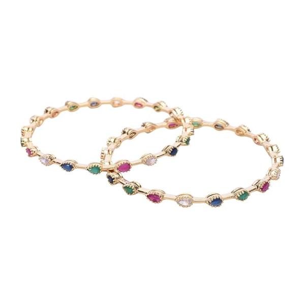 Gold Plated AD American Diamond Red Green Blue White Sleek Glass Fashion Chudi Bangles Set for Women/Girls