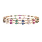 Gold Plated AD American Diamond Red Green Blue White Sleek Glass Fashion Chudi Bangles Set for Women/Girls