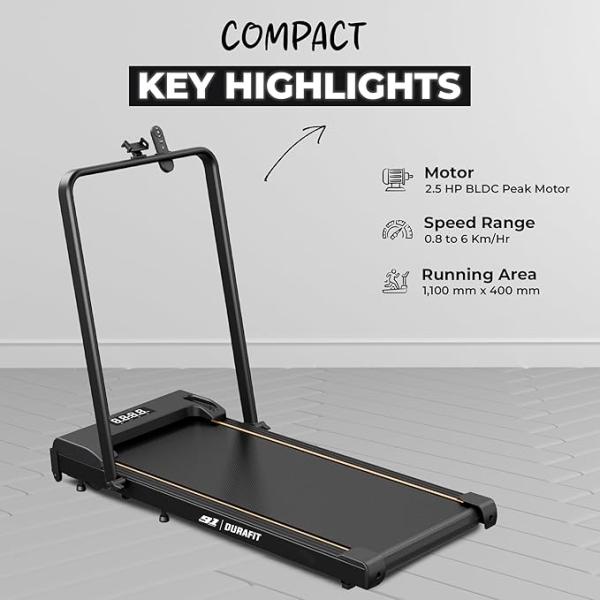 91-Durafit Compact 2.5HP Peak BLDC Motor Treadmill with Mobile Stand & Remote Control