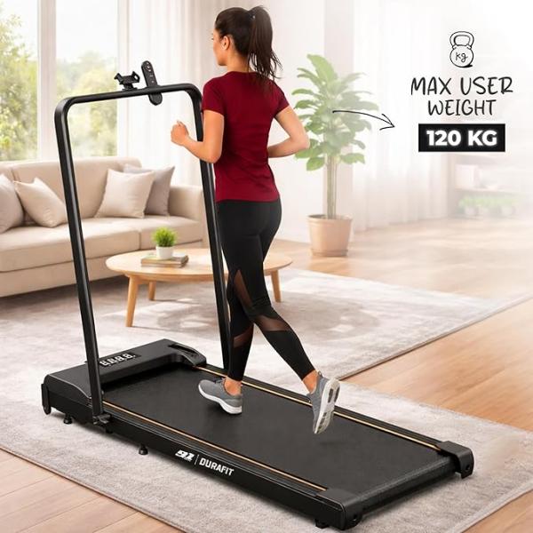 91-Durafit Compact 2.5HP Peak BLDC Motor Treadmill with Mobile Stand & Remote Control