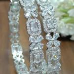 Silver Plated Emerald Cubic Zirconia Beautiful And Stylish Leaf Diamond Bangles For Women & Girls