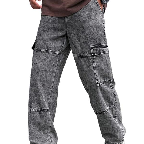 Jeans for Men | Denim Cargo Pants with Baggy Fit Utility Pockets & Streetwear Stitch Design
